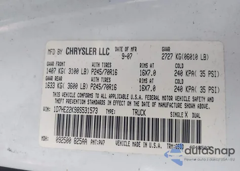 2008 Dodge Dakota St from USA, damaged, VIN 1D7HE22K98S531573